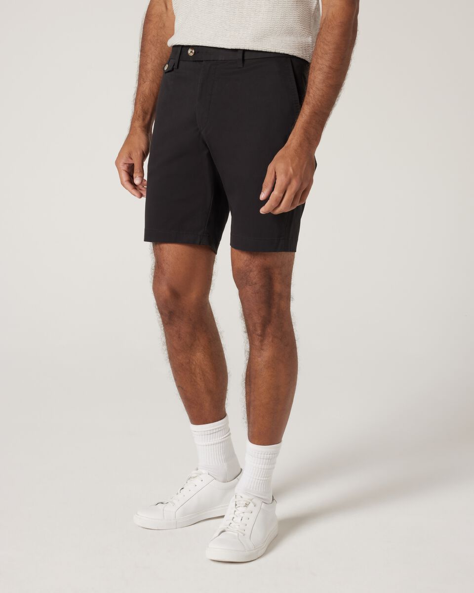 Slim Stretch Cotton Stretch Chino Short, Black, hi-res